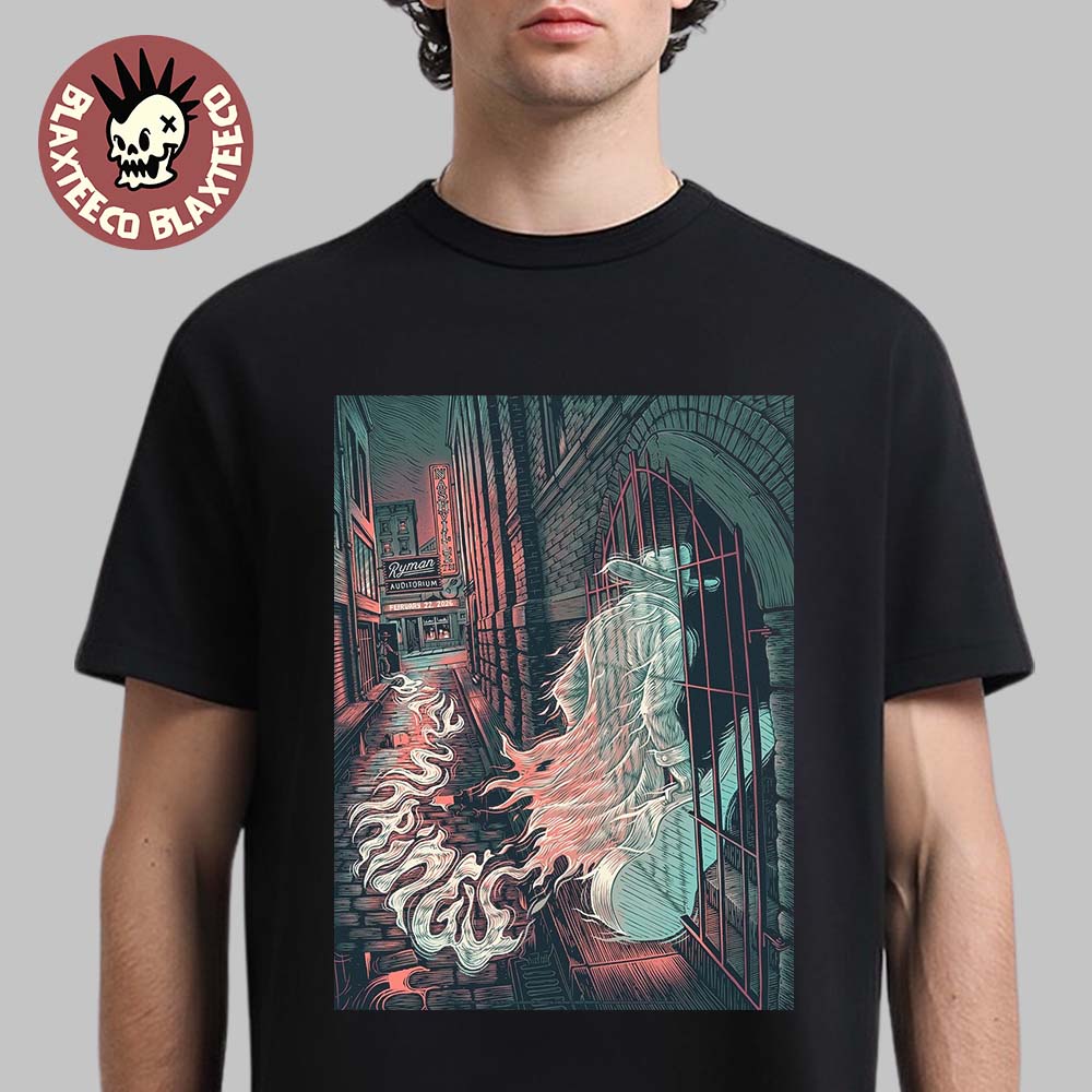 Billy Strings Nashville Tennessee 2026 Ryman Auditorium Gig Poster On February 22 2026 The Man With Guitar Ghost Art T-Shirt