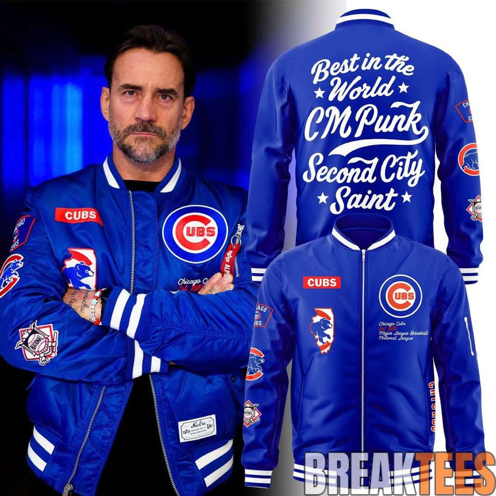 CM Punk Chicago Cubs Bomber Jacket – ‘Best in the World’ Blue Bomber Jacket