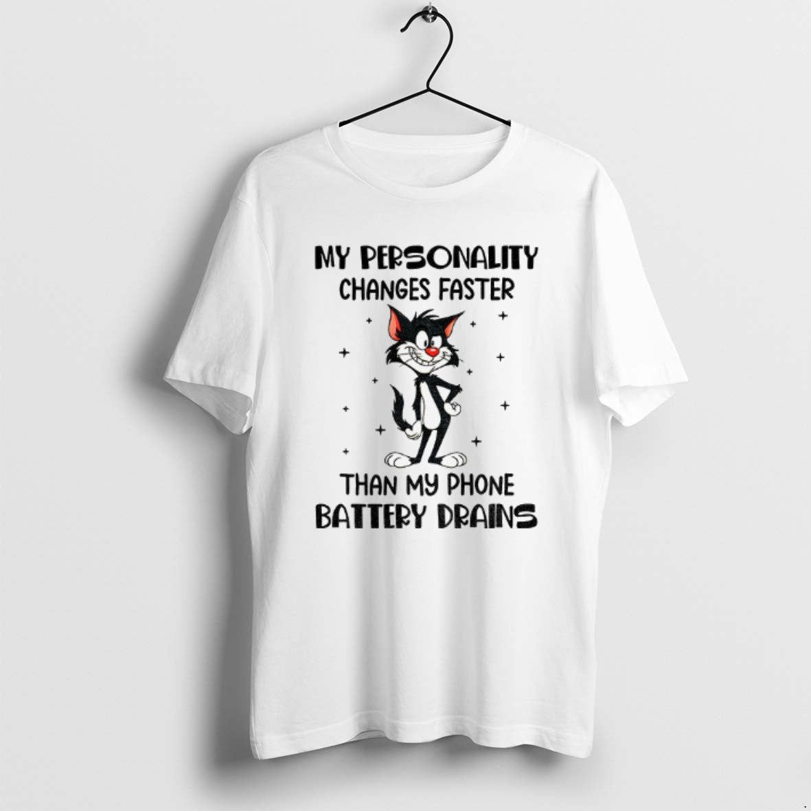 Official Funny Cat My Personality Changes Faster Than My Phone Battery Drains
