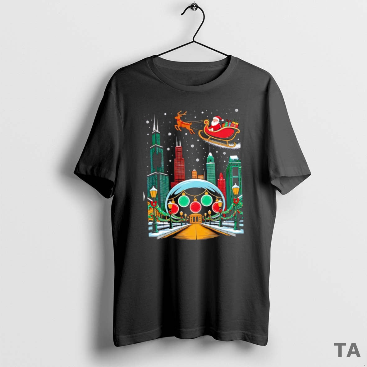 Top Chicago Skyline With Santas Sleigh Christmas T Shirt Sweater