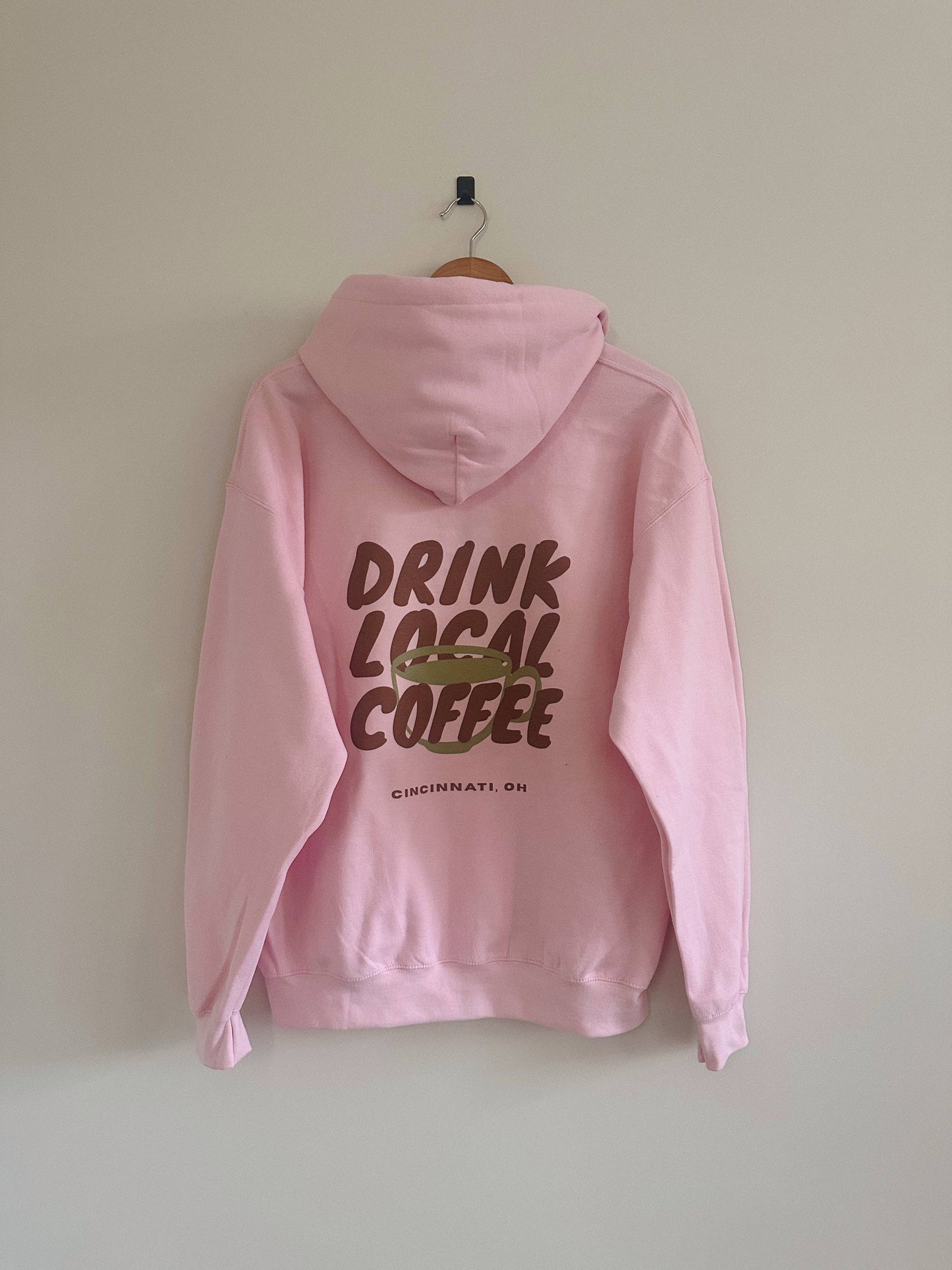 Drink Local Coffee Hoodie - Light Pink (Heavyweight)