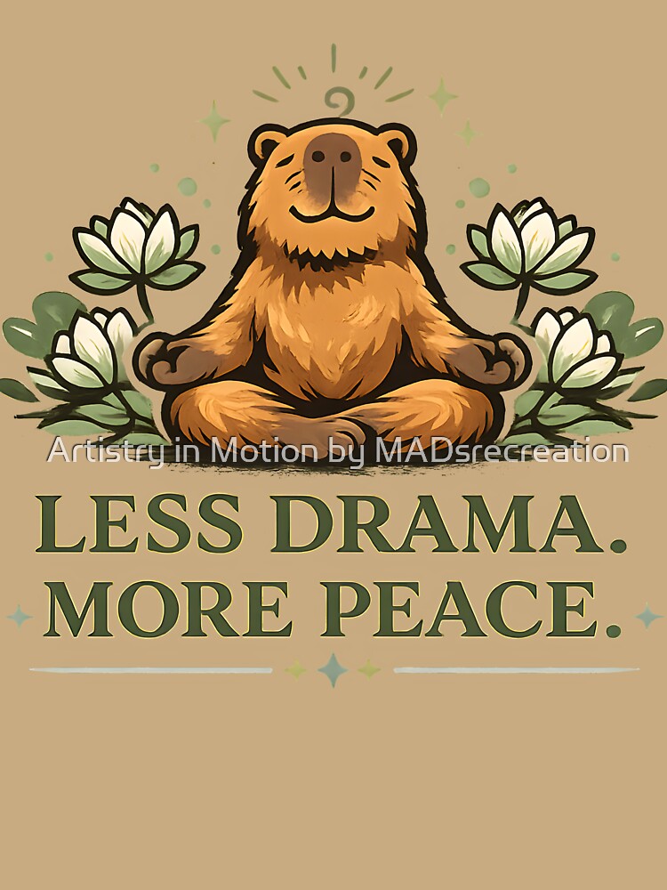 Less Drama More Peace Capybara Shirt – Mindfulness Retro Graphic Tee by Artistry in Motion by MADsrecreation