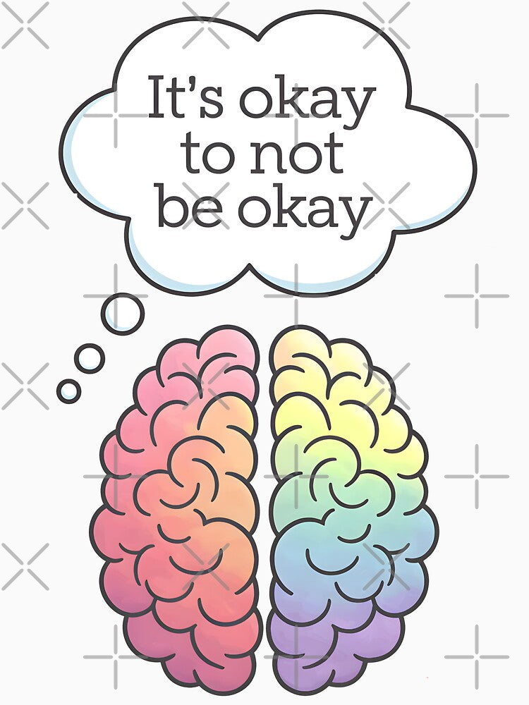 Positive Mental Health Art It's Okay to Not Be Okay Brain Design by DrawHandArt