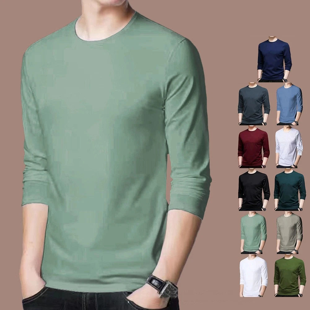 Male Top Mens Crew Neck Daily Hygroscopic Long Sleeve Muscle Activewear Slim Fit