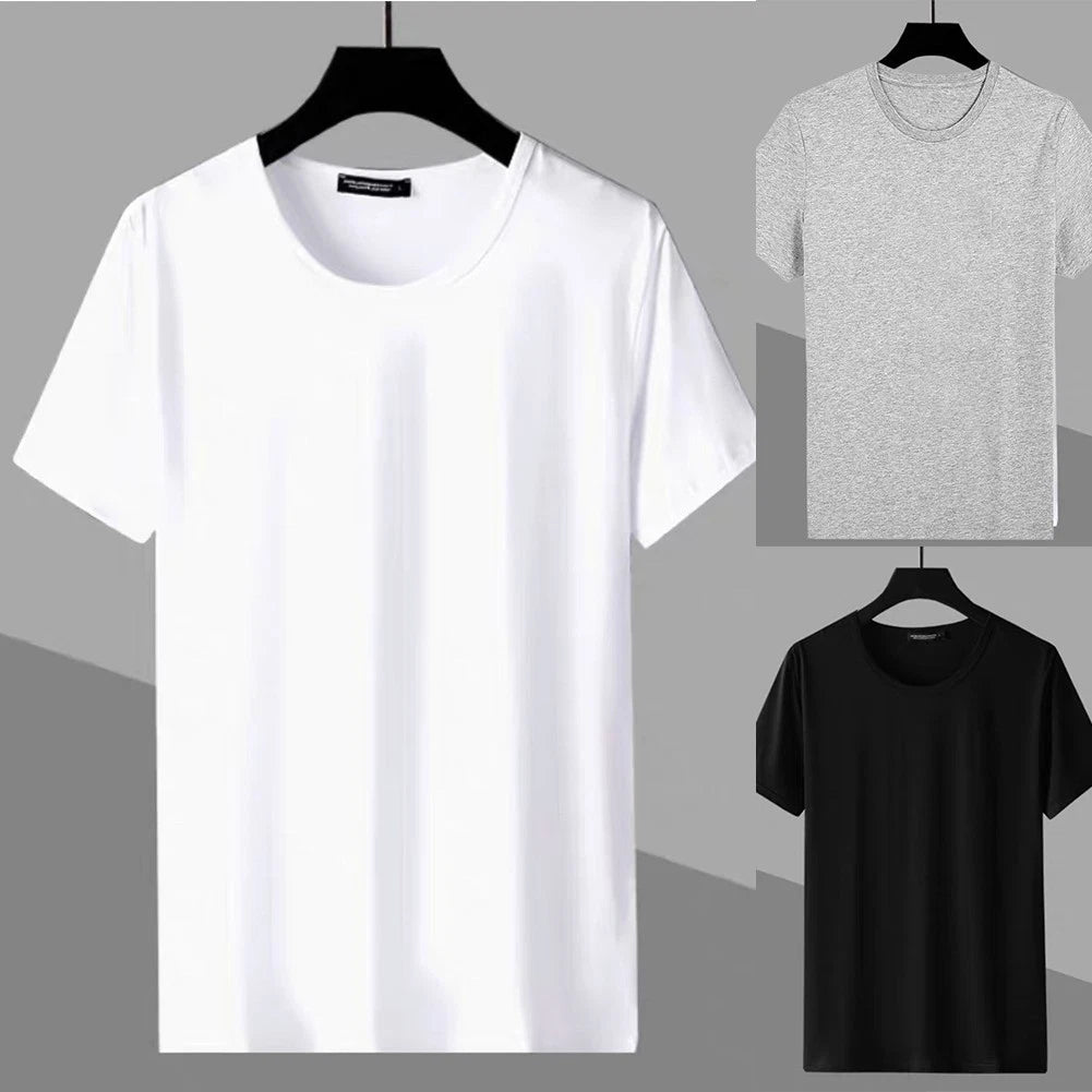 Laid back Men's Round Neck Solid Color Slim Fit Casual Short Sleeve T Shirt Top