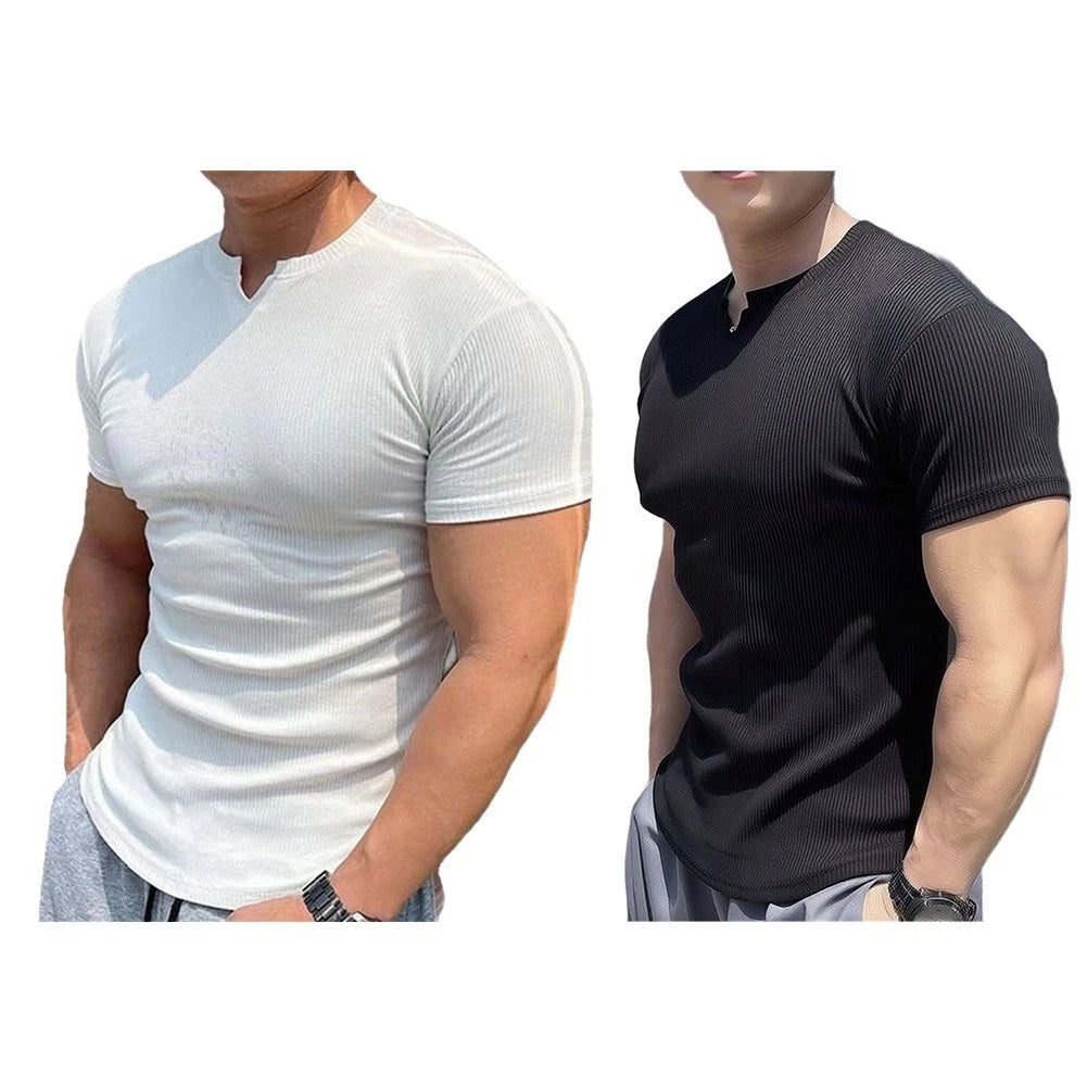 Men's Slim-Fit V-Neck T Shirt Polyester Casual Short Sleeve Breathable