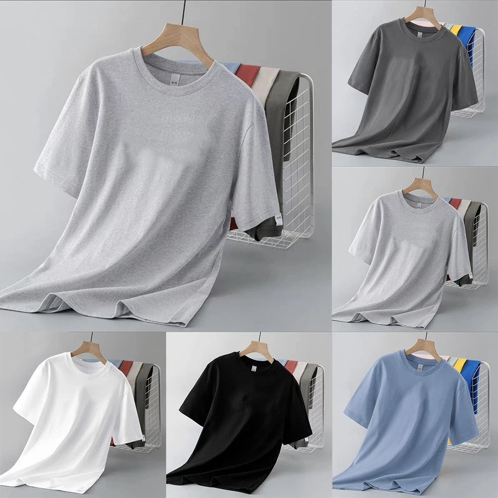 Basic Tee Men Slim Fit T-shirt Slim Fit Short Sleeves Round Neck Solid Color