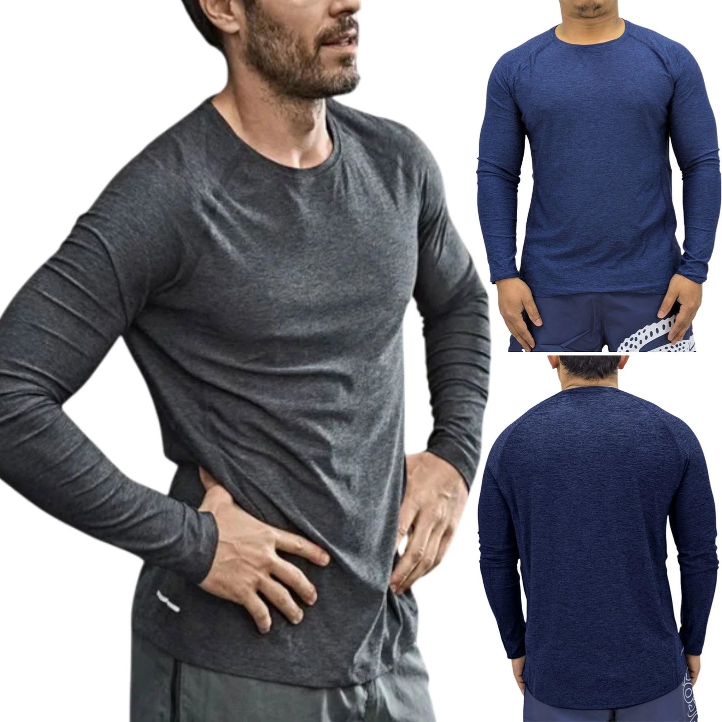 Mens T Shirt Solid Long Sleeves Dry Fit Gym Basic Tee Quick Dry Plain Base Layer