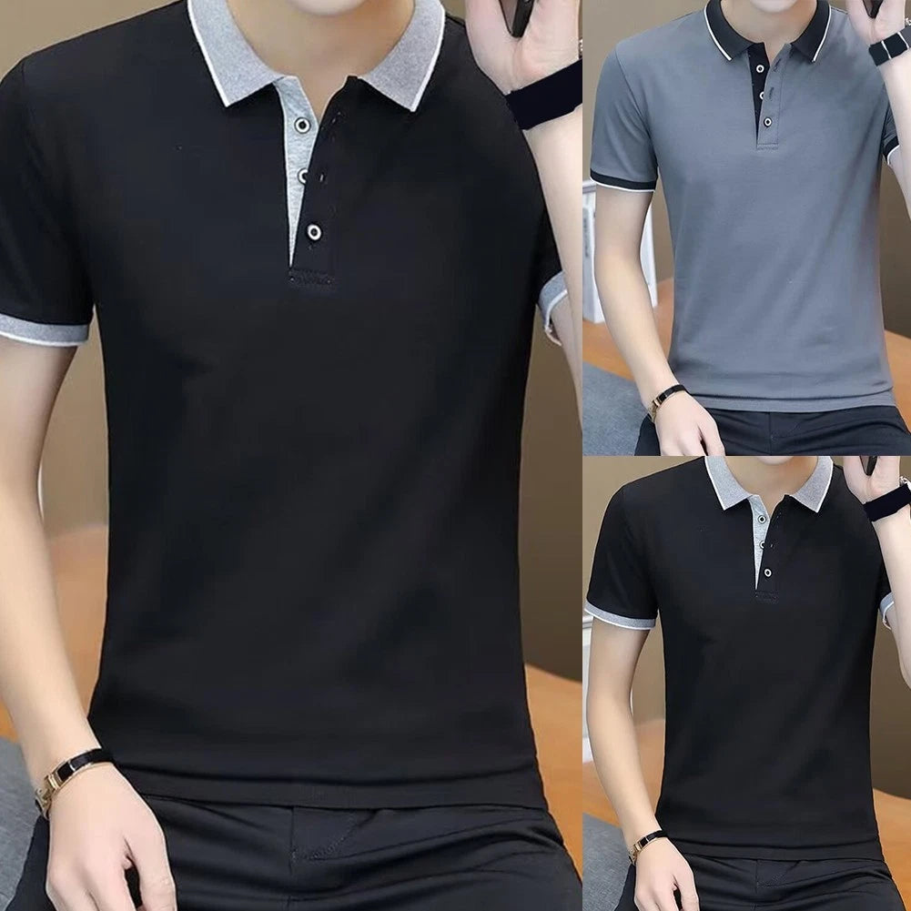 Men's Short Sleeve Casual T-Shirt Slim Fit Ribbed Texture Button Front