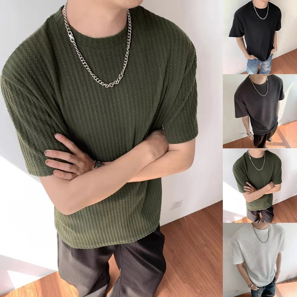 Ribbed Slim Tee For Casual Wear Regular Length Ribbed Slim Fit Short Sleeved