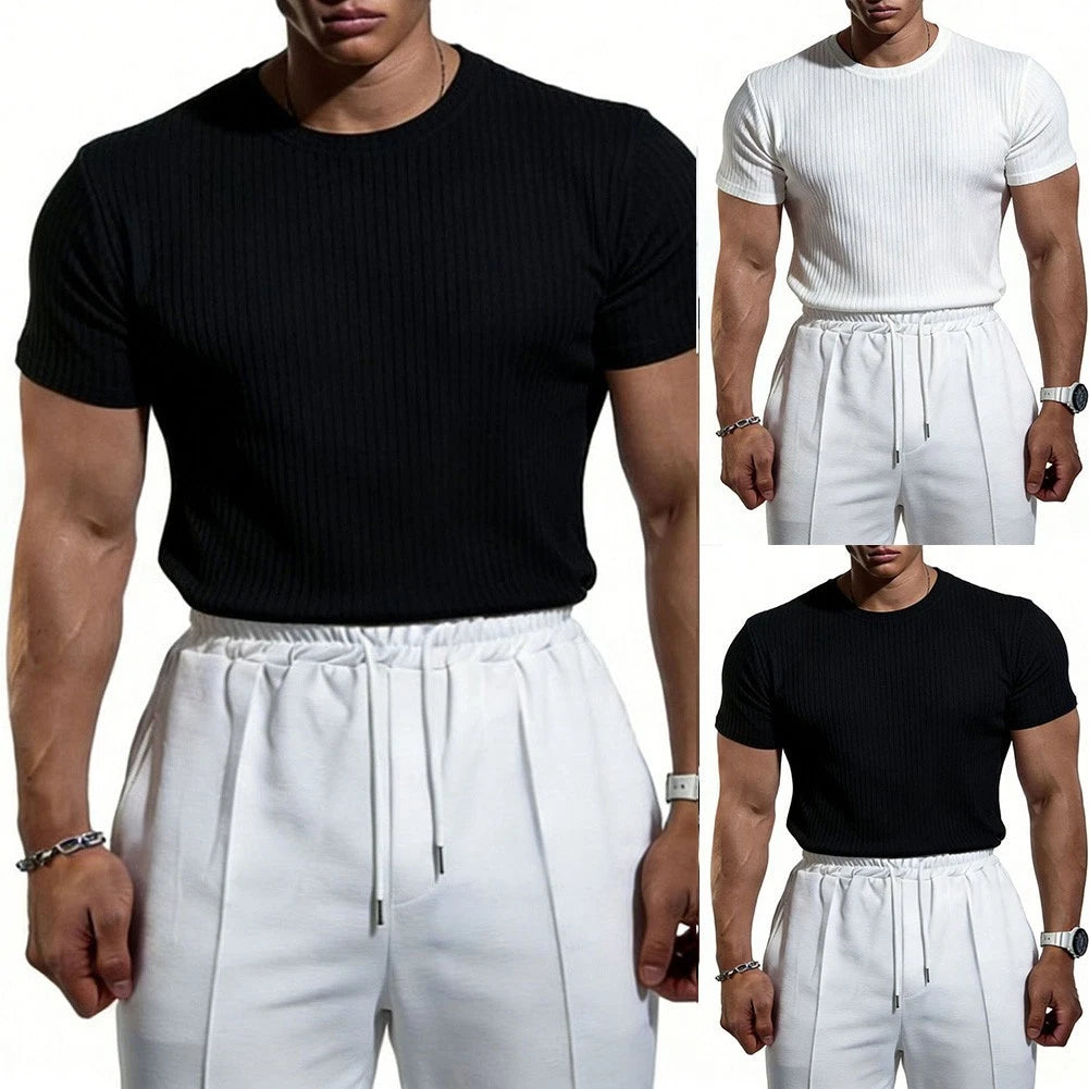 For Gym For Running Slim Fit T-Shirt Casual Wear Gym Training Ribbed Fabric