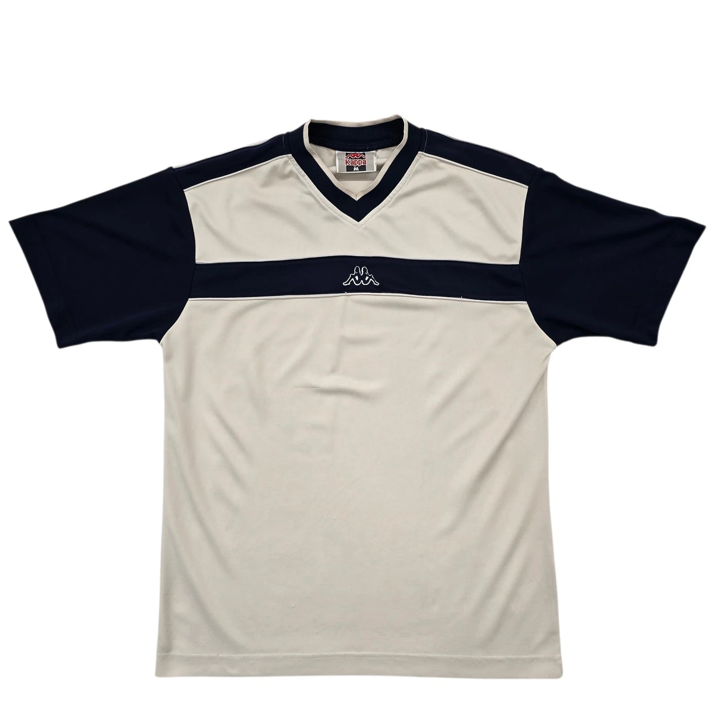 Kappa Men's White Navy Colorblock V-Neck Sports T-Shirt Size M Logo