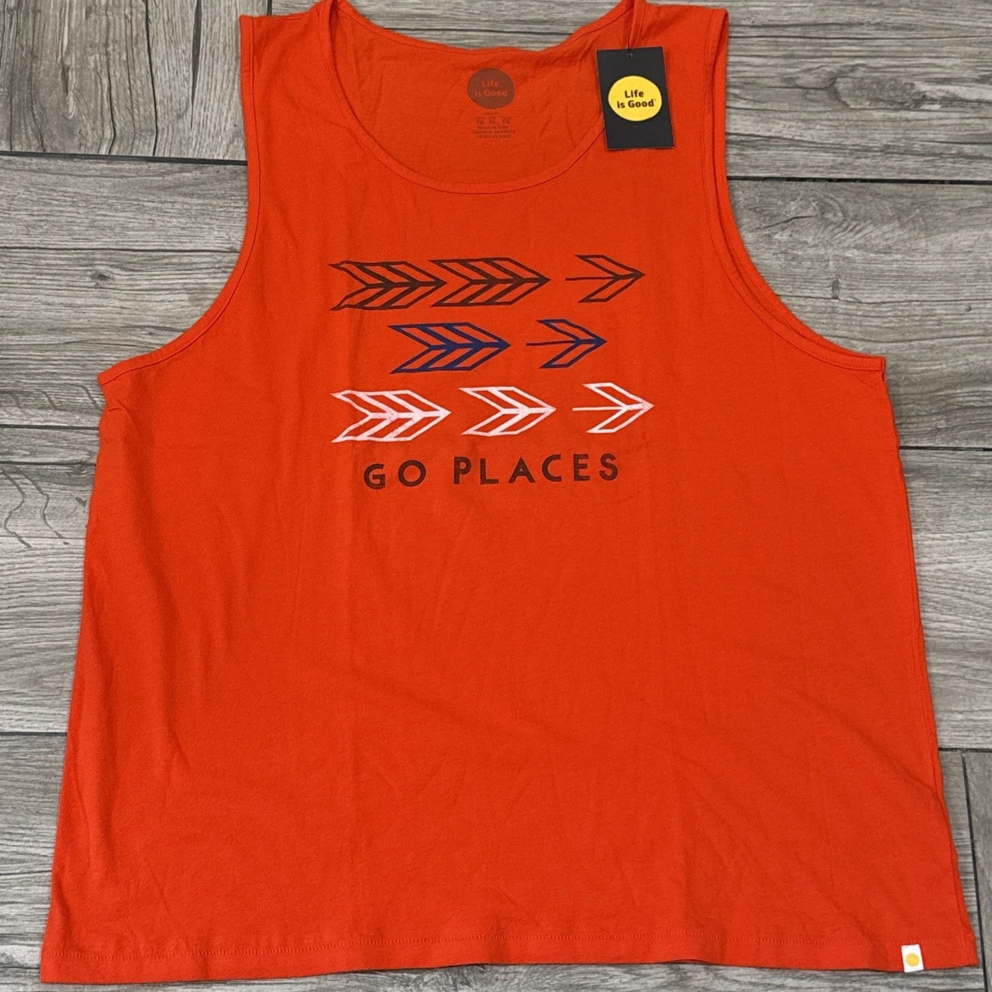 2016 Life is Good Bright Orange Go Places Tank Top Slim Fit Mens Size 2XL