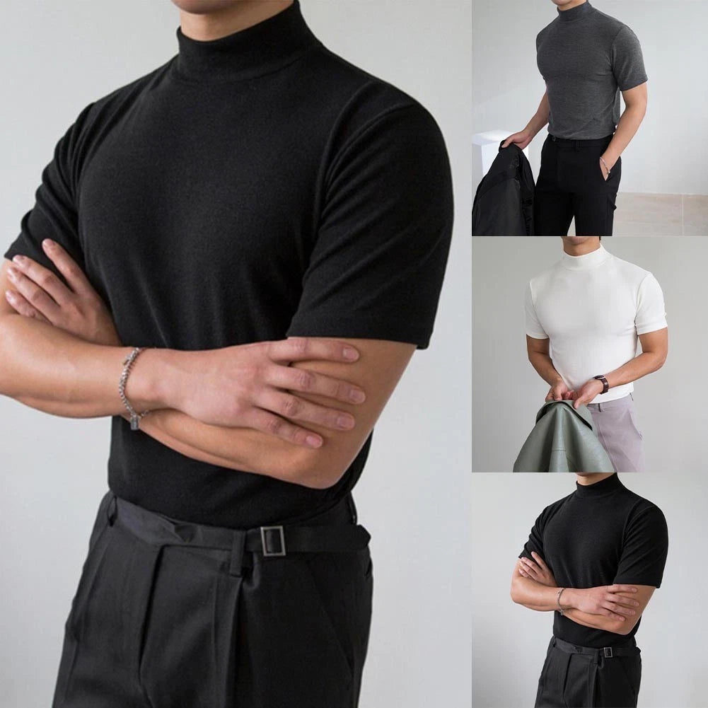 Business Casual Wear Men Slim Fit Tee 80% Polyester 20% Spandex Regular Length