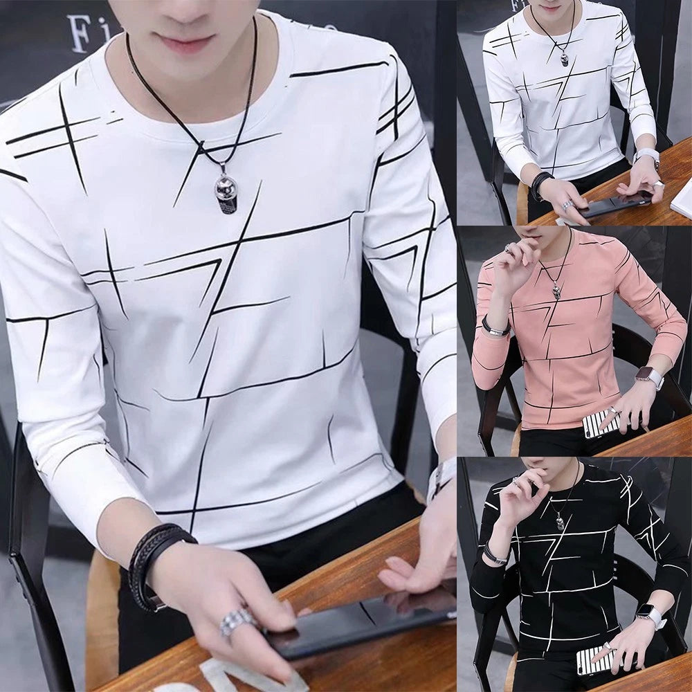 Trendy Men's Slim Fit Muscle Top Crew Neck Print Blouse Pullover T Shirt