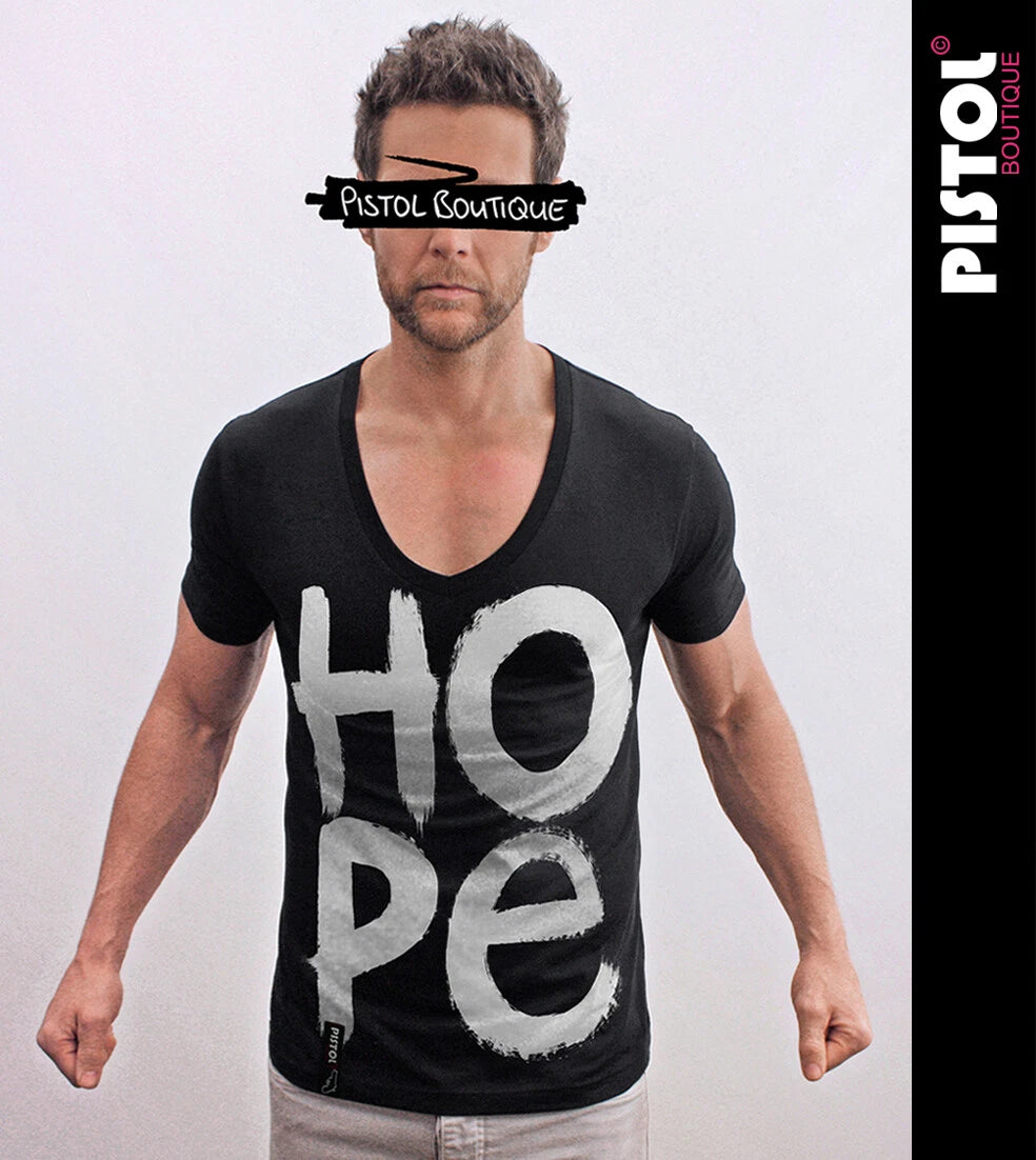 Pistol Boutique Herren Slim Fit Schwarz Deep V-Ausschnitt Hope T-Shirt