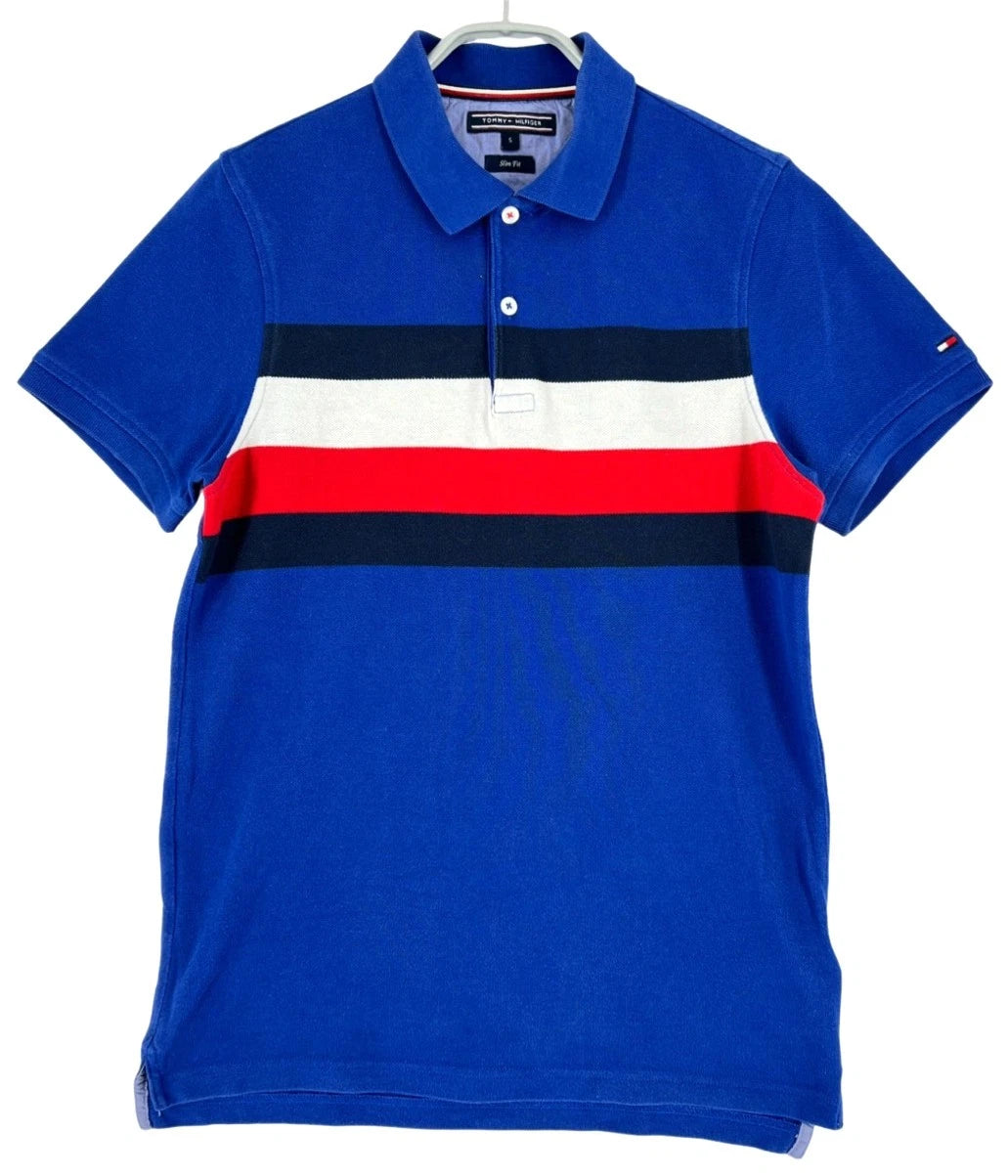 Tommy Hilfiger Mens Slim Fit Polo Short Sleeve Shirt Size S Blue Cotton