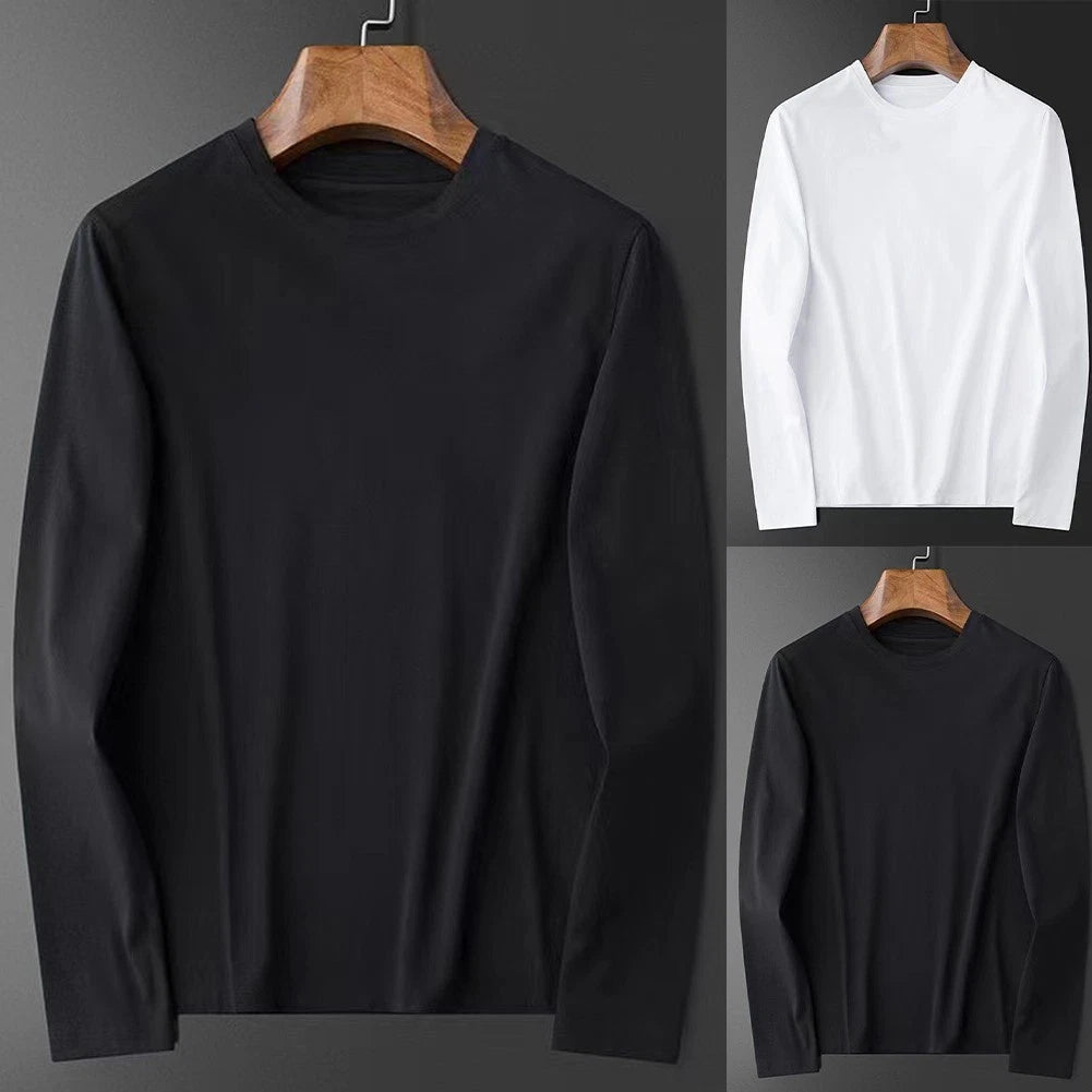 Mens Slim Fit Long Sleeve T Shirt Round Neck Casual Undershirt Pullover Top