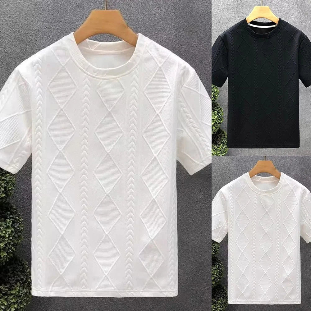 Casual Men's Solid Color Short Sleeve T Shirt Round Neck Loose Fit Slim Top