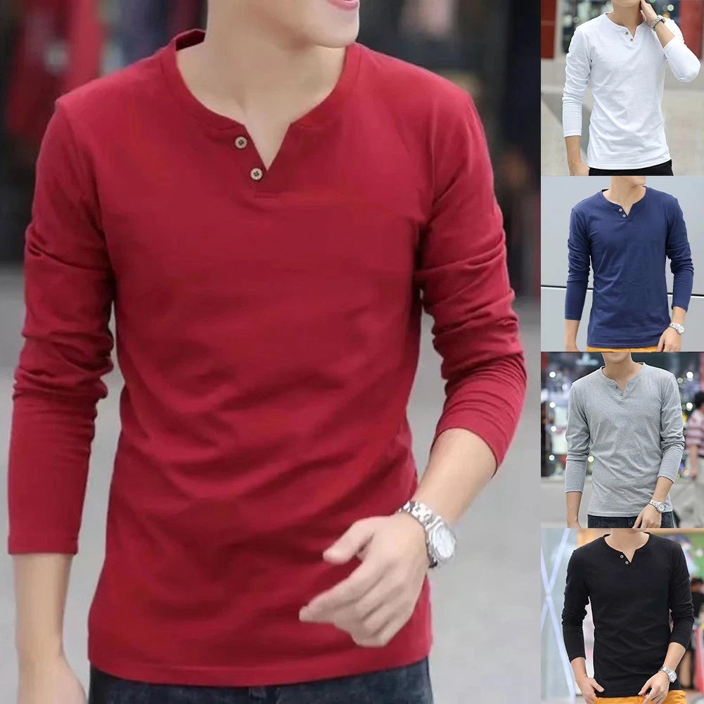 Men Long Sleeve V Neck Slim Fit Basic Tee Shirt Casual Tops for Daily Style
