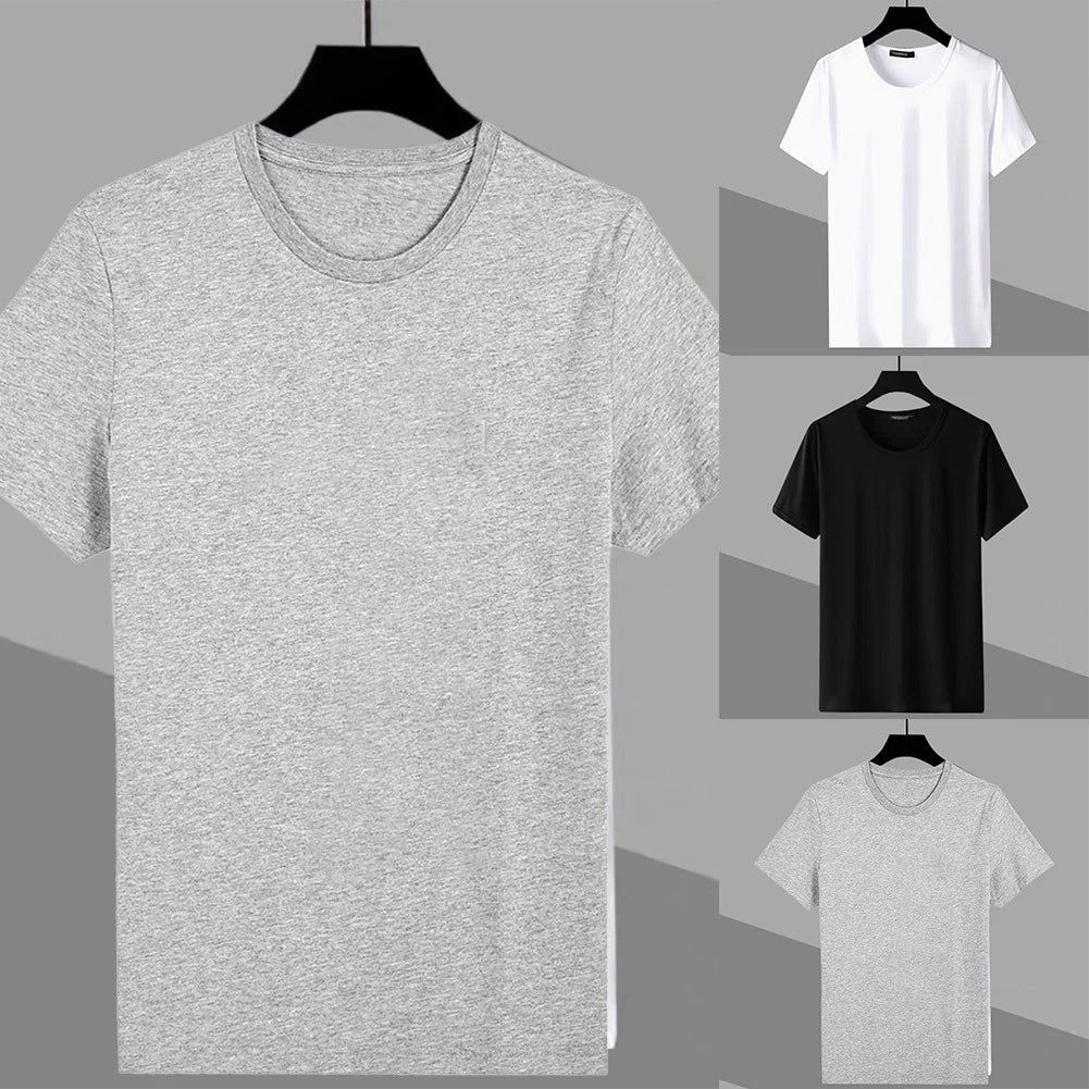 Trendy Men's Fashion Solid Short Sleeve Shirts Casual Slim Fit Tee Top