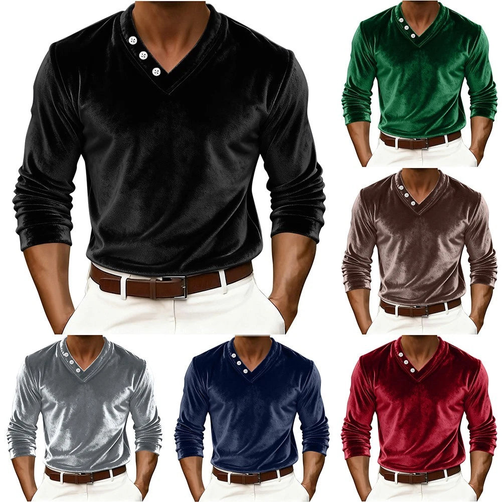 For Casual Wear Velvet Stretch Tee Slim Fit Long Sleeve Casual Wear Solid Color