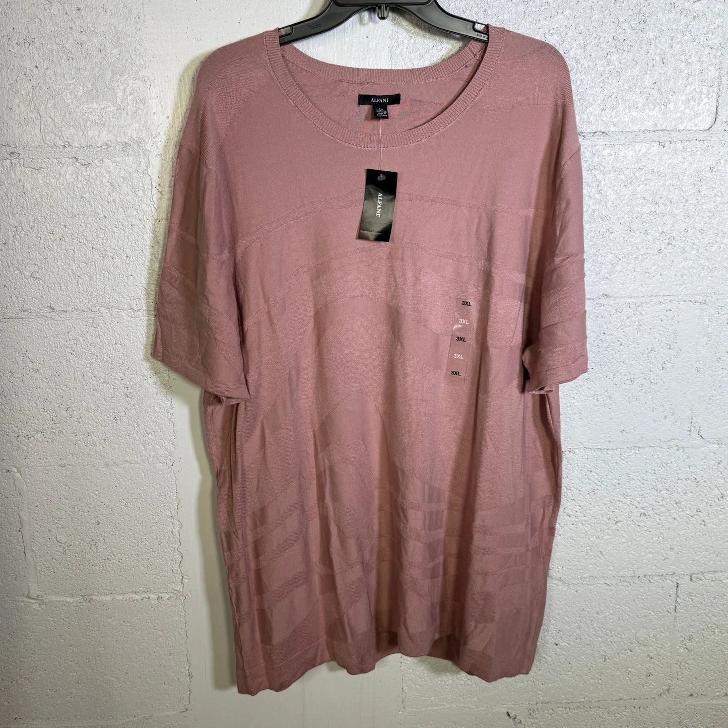Alfani Men's Tonal Wave Knit Jacquard T-Shirt, Pottery Clay (pink) 3XL