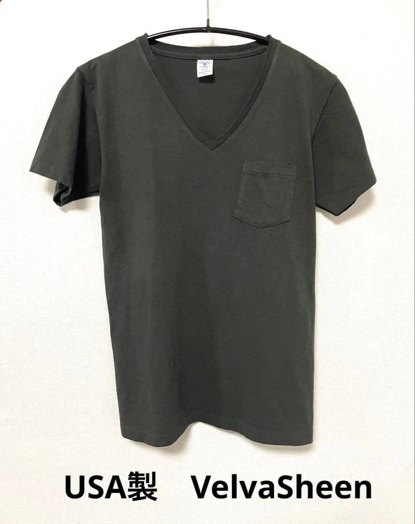 Velva Sheen USA V-Neck Pocket T-Shirt Black Fade Size S