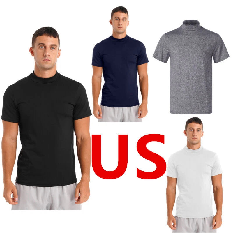 Men Summer Casual Slim Fit Pullover Tops Mock Turtleneck Short Sleeve AU