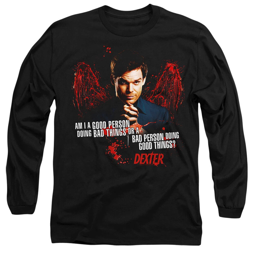 Dexter Good Bad Mens Long Sleeve T-Shirt, Black