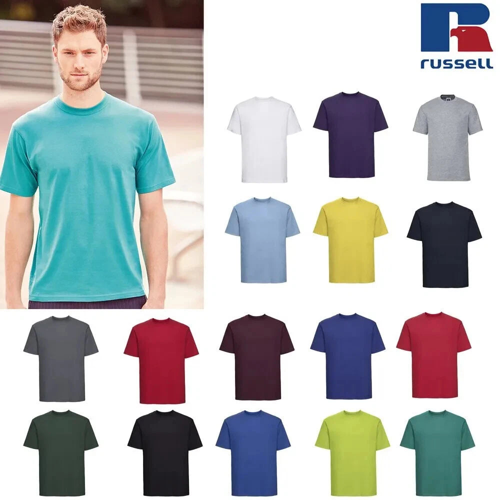 Heavy Cotton Mens T-Shirt Russell Plain Short Sleeve Shirt Round Crew Neck Top