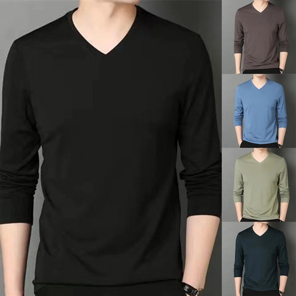 Casual Slim Fit V Neck Long Sleeve Muscle Tee Top Blouse Dark Green Black