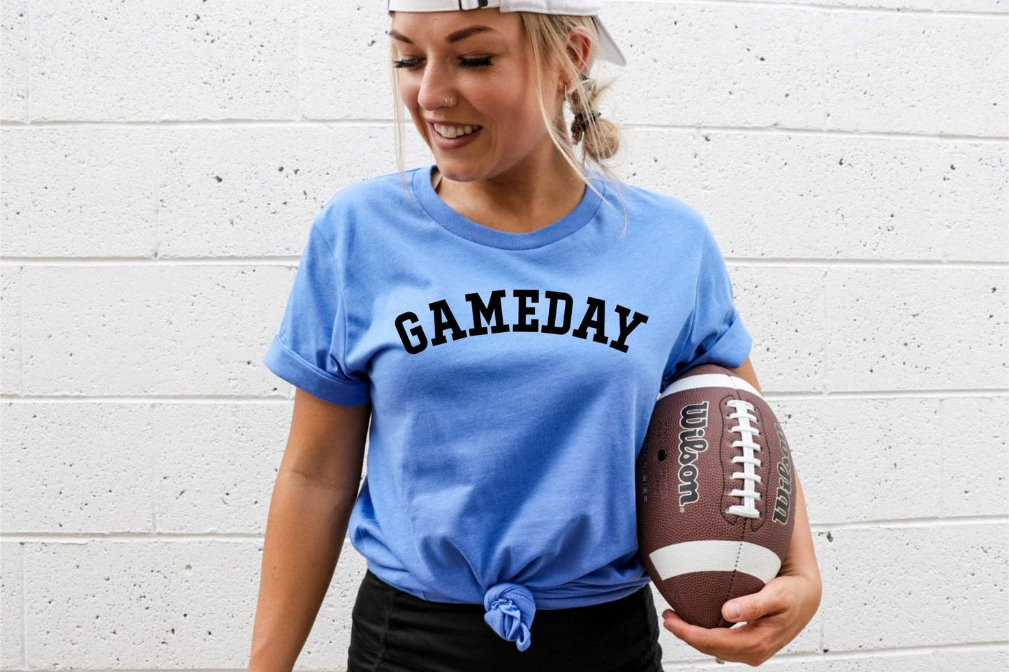 Gameday Varsity Font Blue Football Trendy Graphic Tee