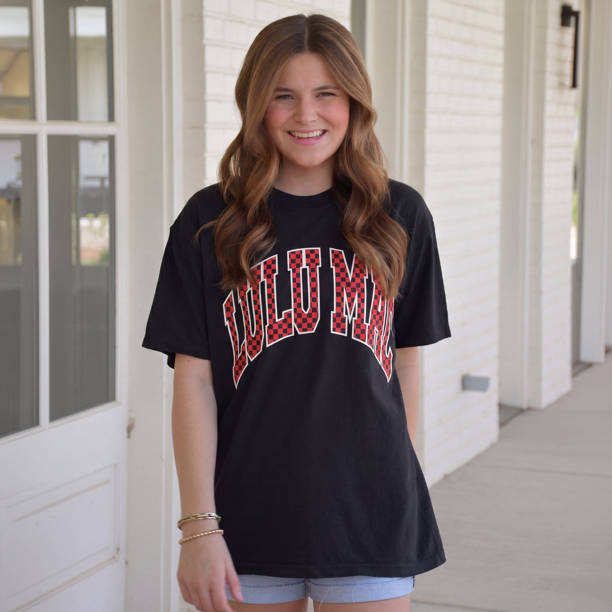 LM-TS-1006 Team Red/Black Checkered Adult Black Comfort Colors Tee