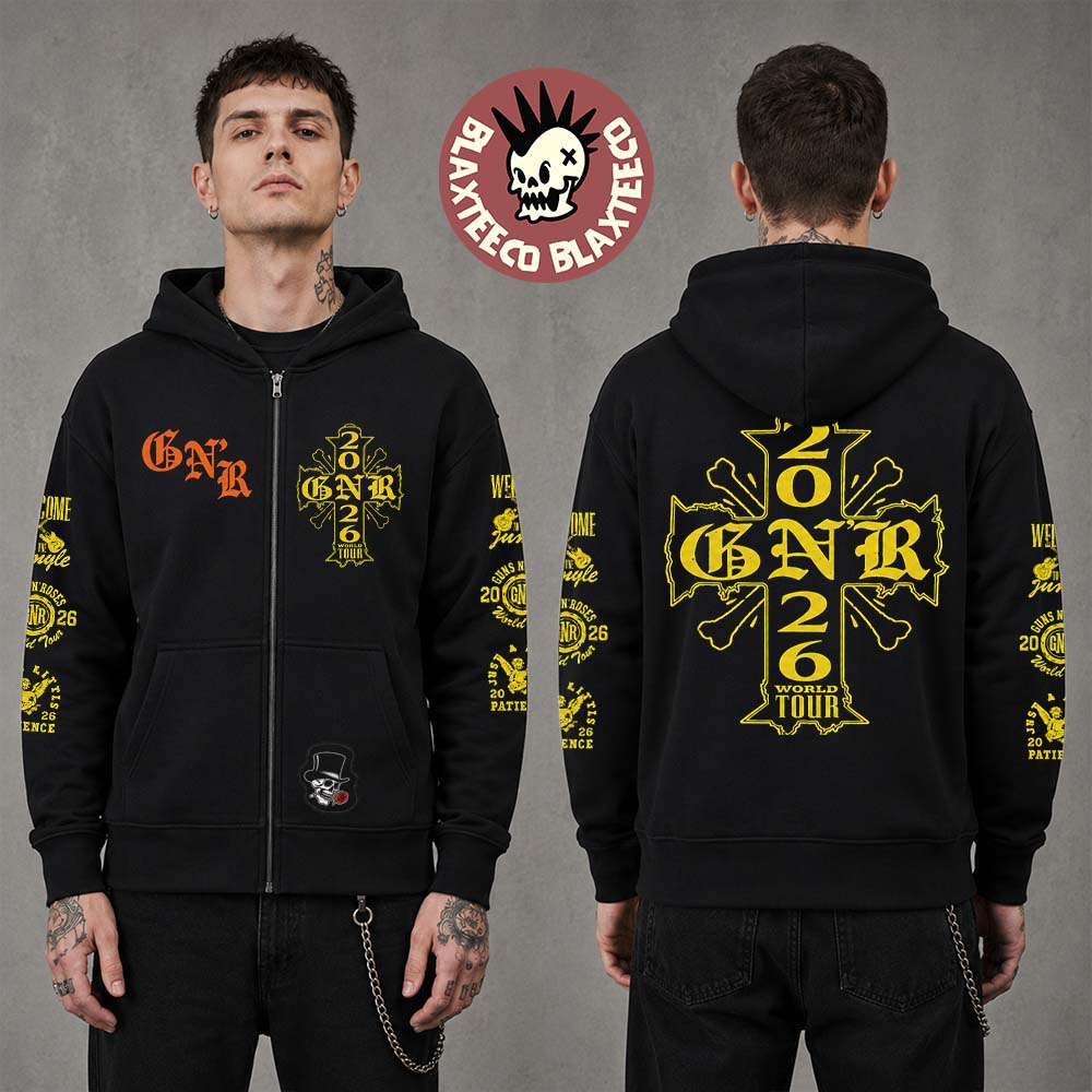 Guns N Roses 2026 World Tour Merch Cross Zip Up Hoodie