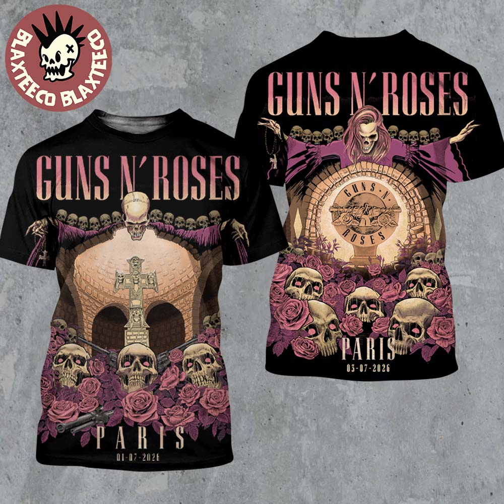 Guns N Roses Paris France 2026 Night 1 And 2 Combined Exclusive Poster At Accor Arena On July 1 And 3 2026 Two Sided All Over Print Shirt