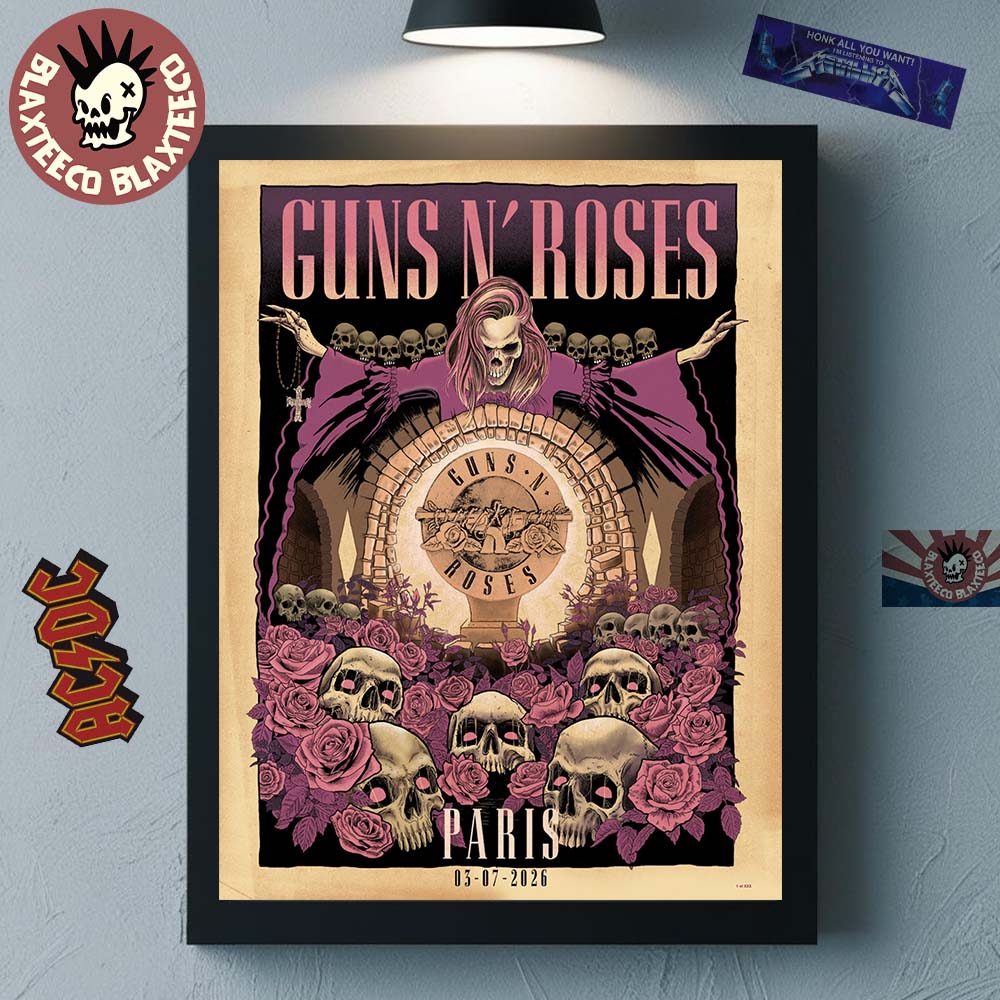 Guns N Roses Paris France 2026 Night 2 Exclusive Poster At Accor Arena On July 3 2026 Home Decor Poster Canvas