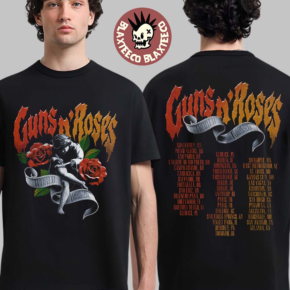 Guns N Roses World Tour 2026 Merch Use Your Illusion Art With Dates Two Sided T-Shirt