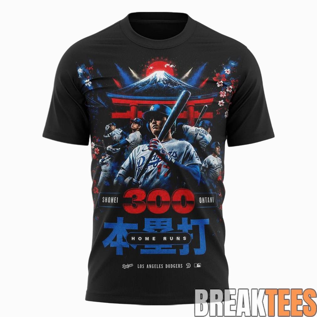 Shohei Ohtani LA Dodgers Number 17 Hit 300 Home Runs Commemorative T-Shirt