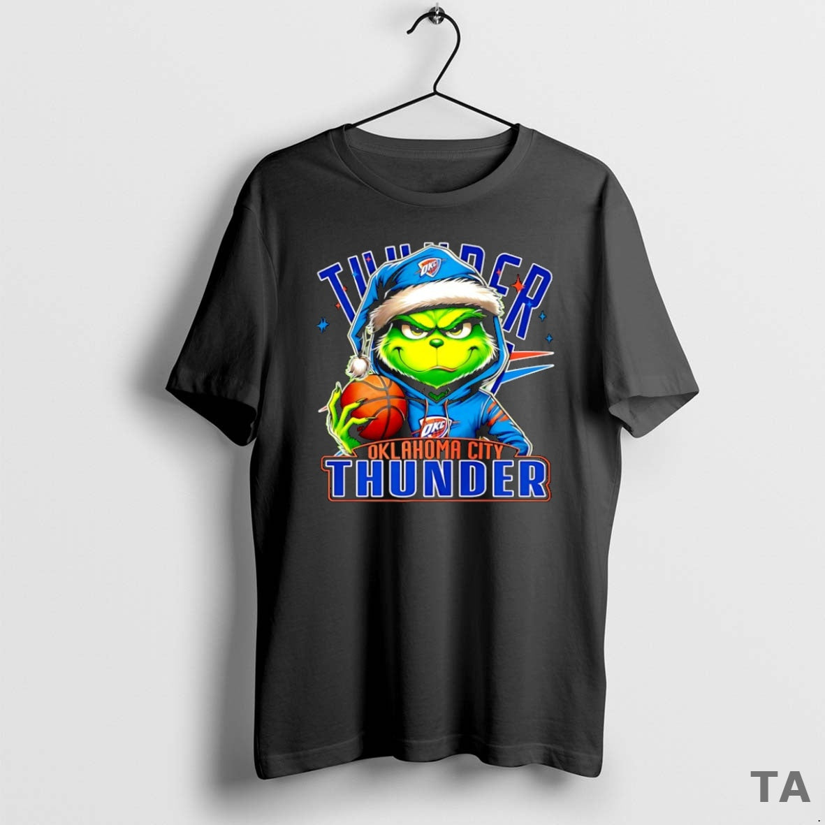 Top Santa Hat Grinch Oklahoma City Thunder Nba 2025 Christmas T Shirt Sweater