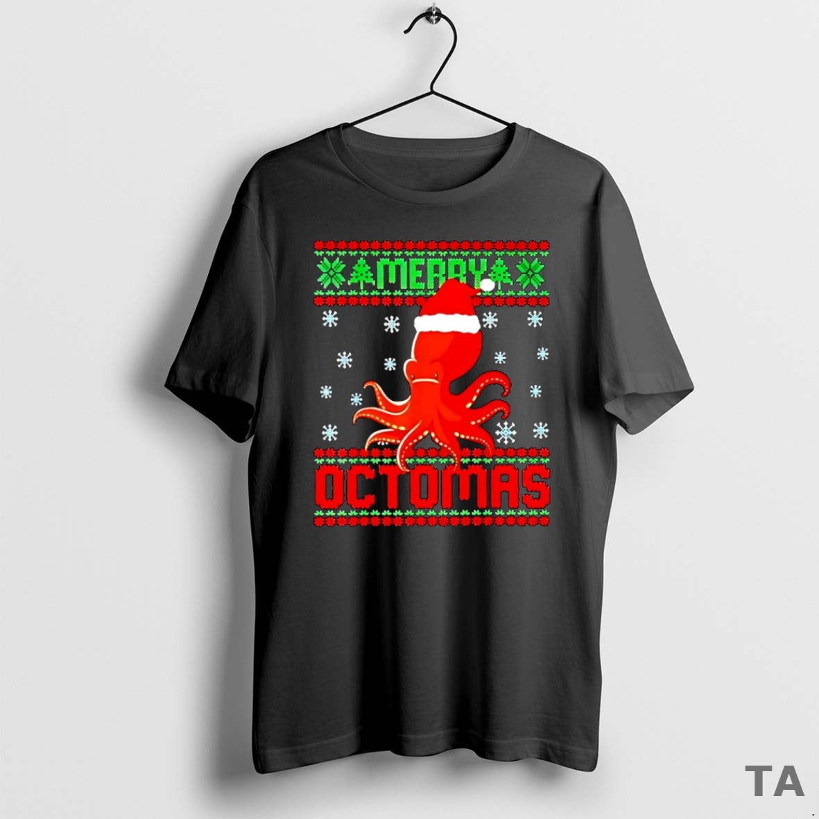 Top Santa Hat Octopus Merry Octomas Ugly Christmas T Shirt Sweater