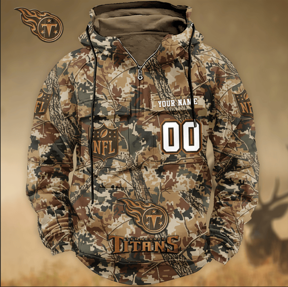 Tennessee Titans Custom Name Number Camo Huntin' 3D Cargo Hoodie