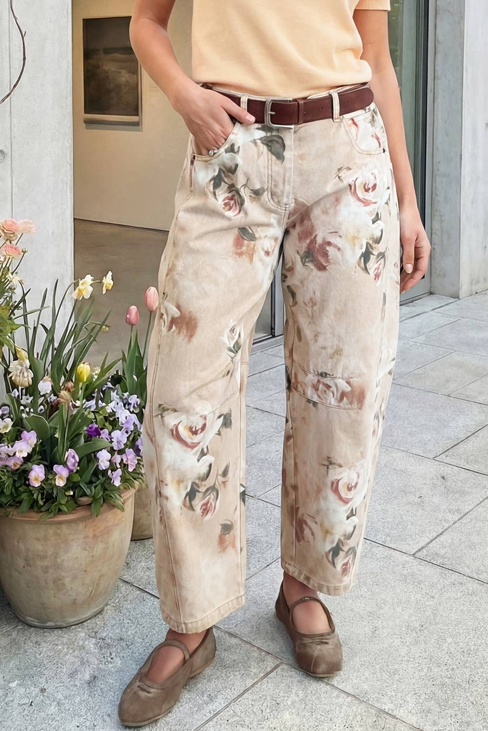 66 Western Retro Floral Print Relaxed Barrel Jeans