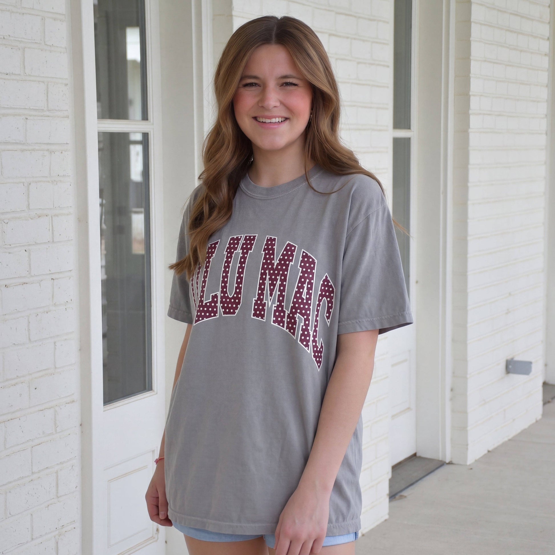 LM-TS-1007 Team Maroon/White Polka Dot Adult Granite Comfort Colors Tee