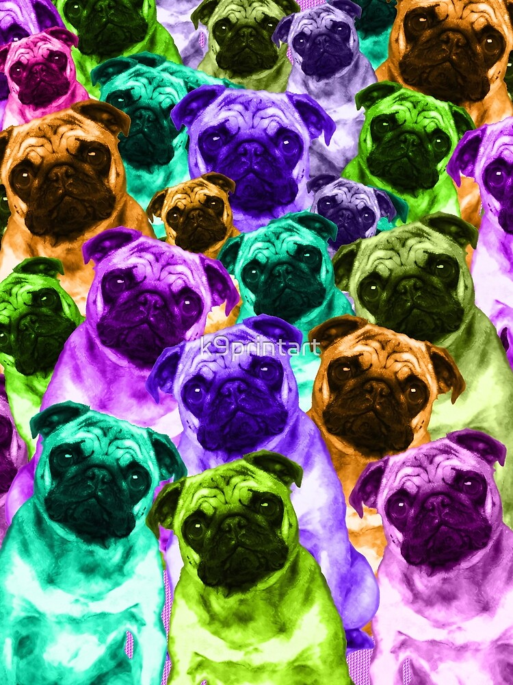 Colorful Pug Pattern by k9printart