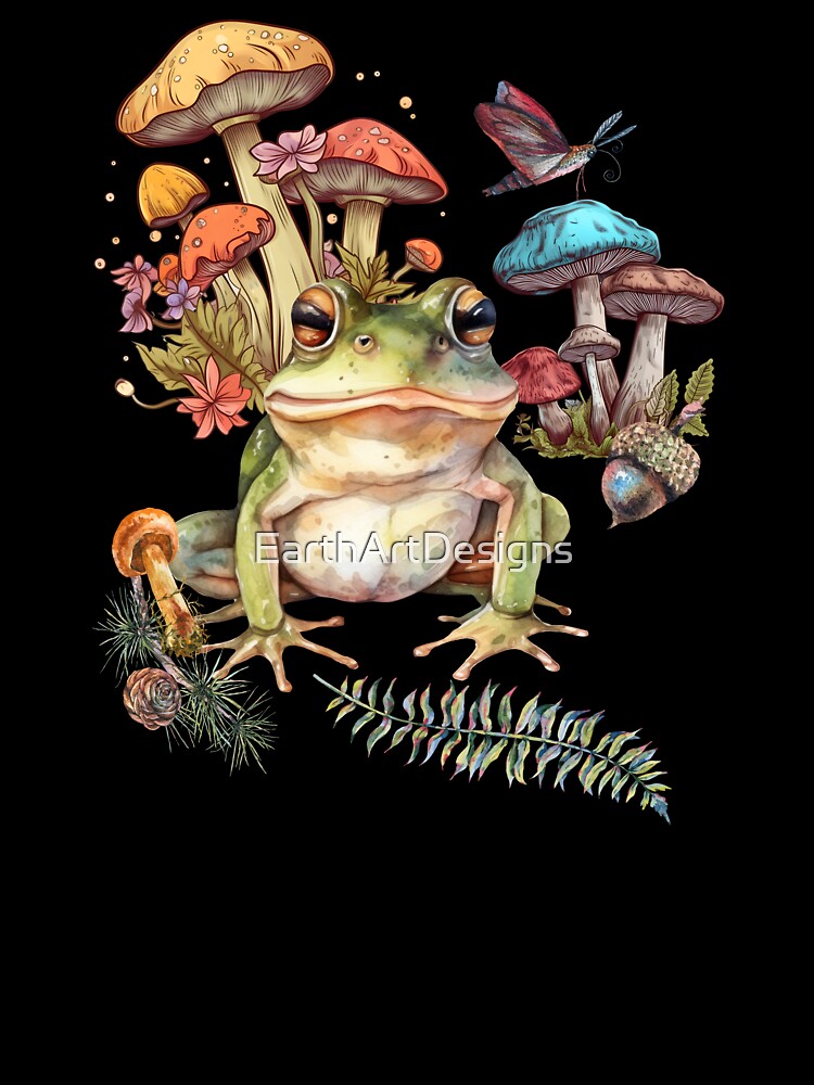 Forest Frog Mushroomcore Cute Colorful Design by EarthArtDesigns