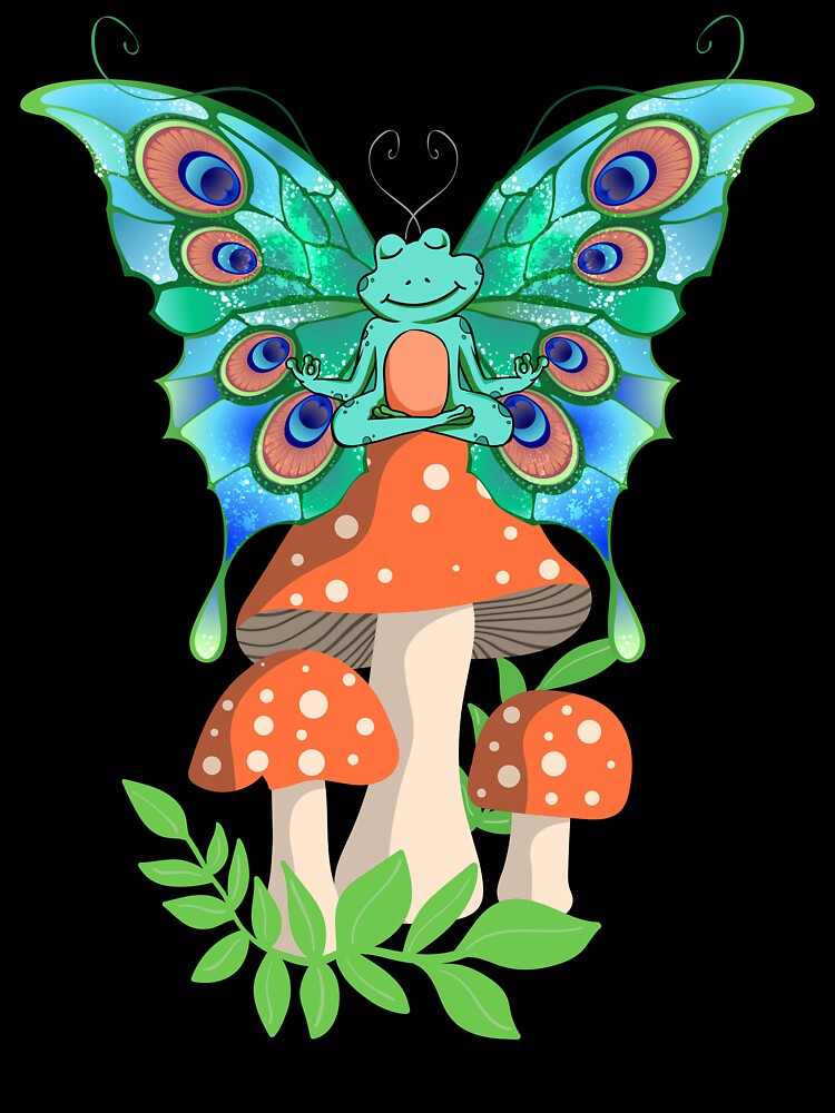 Meditating Frog, Cute Cottage Core Aesthetic Frog Mushroom by Myth-Creatures