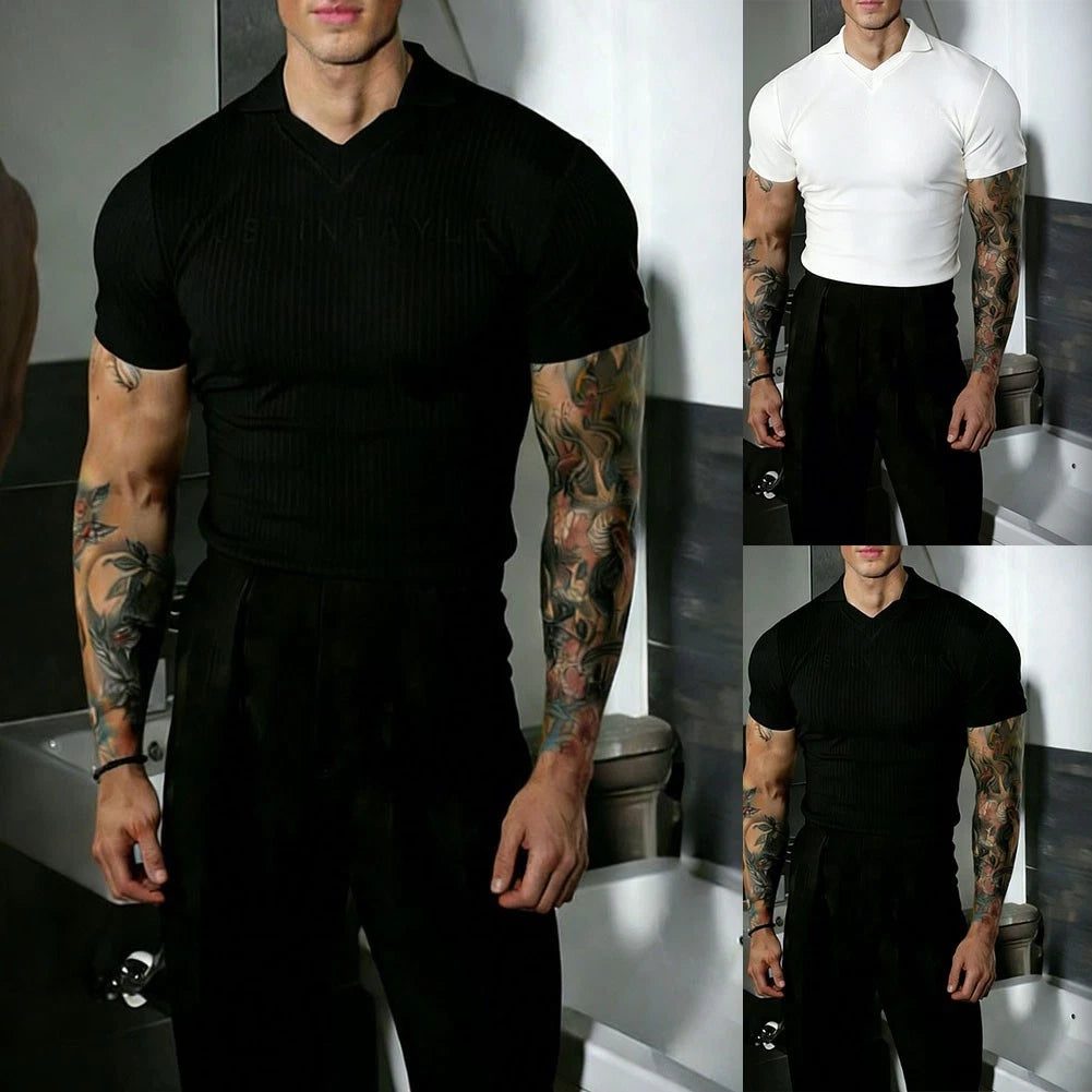 Men's Short Sleeve Slim Fit Shirt with Lapel Collar Casual Business Style