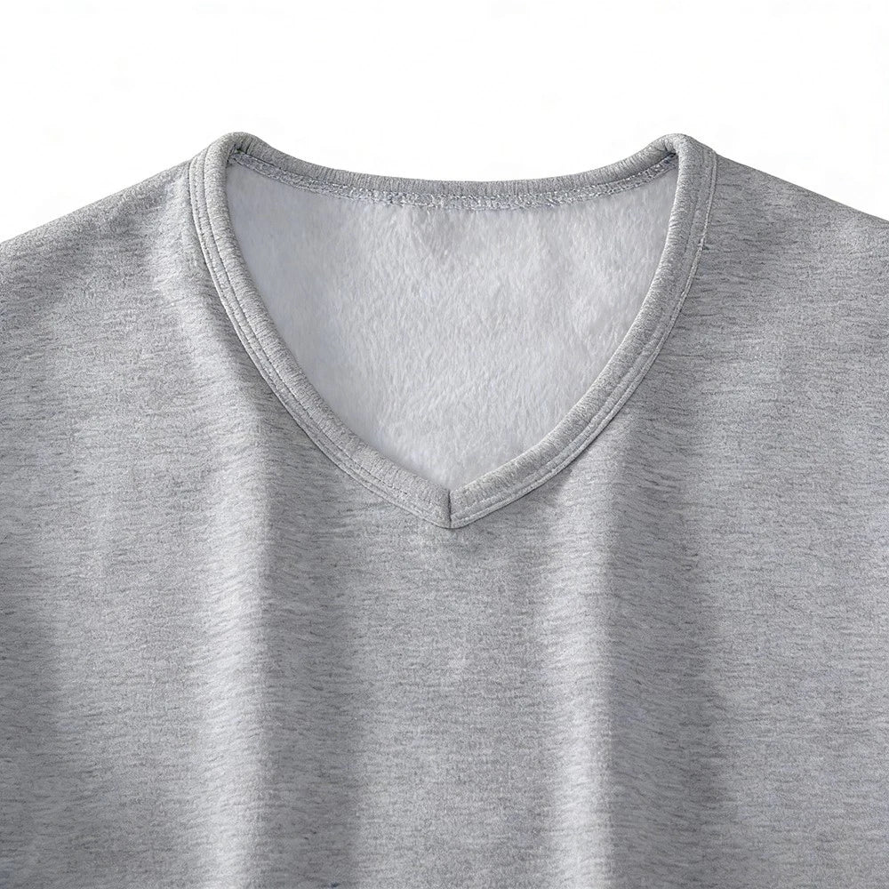 Mens Thickened V Neck Undershirt Short Sleeve Warm Layer Fit for Daily