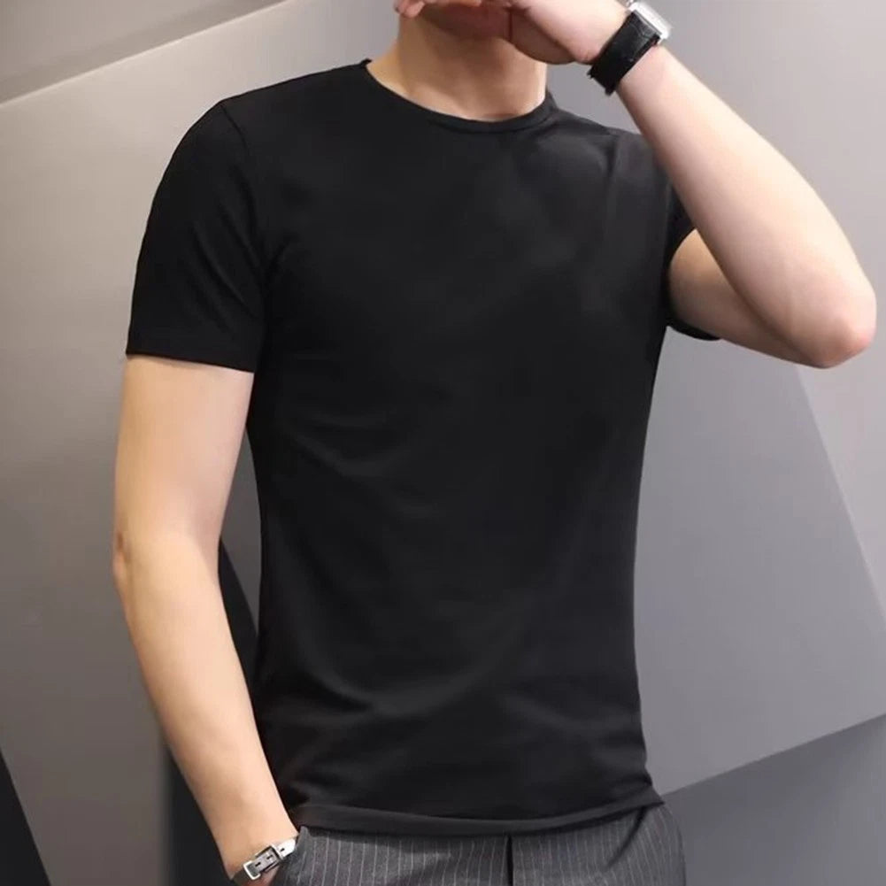 Trendy Solid Color Short Sleeved Tee Pullover for Men in Slim Fit Style